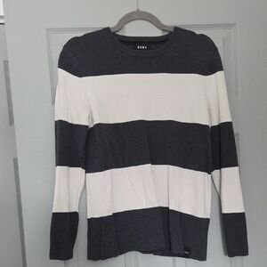 DKNY Men's Sweater in Black and Cream Stripes